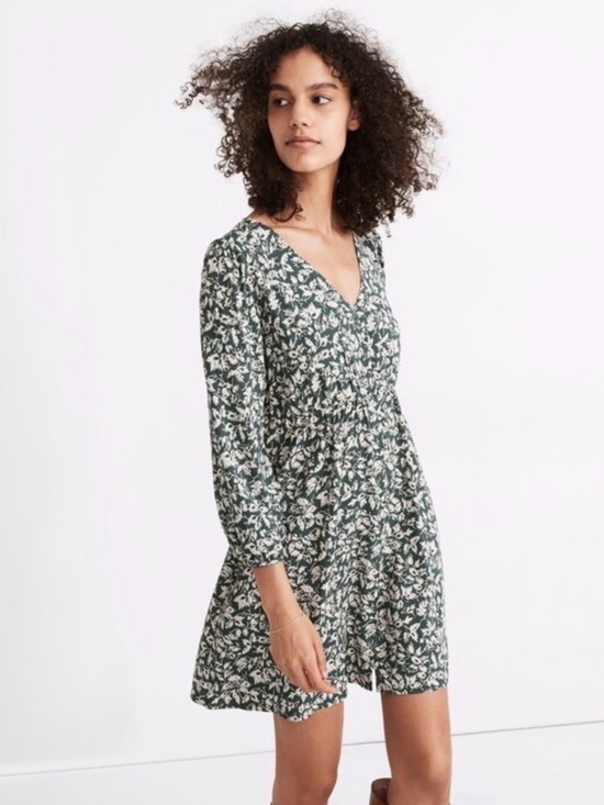 Madewell Dresses & Skirts - Madewell - V Neck Button Down Forest Leaves Long Sleeve Mini Dress Size Small